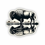 American Bison by Pond  Sticker (Peel N' Stick)